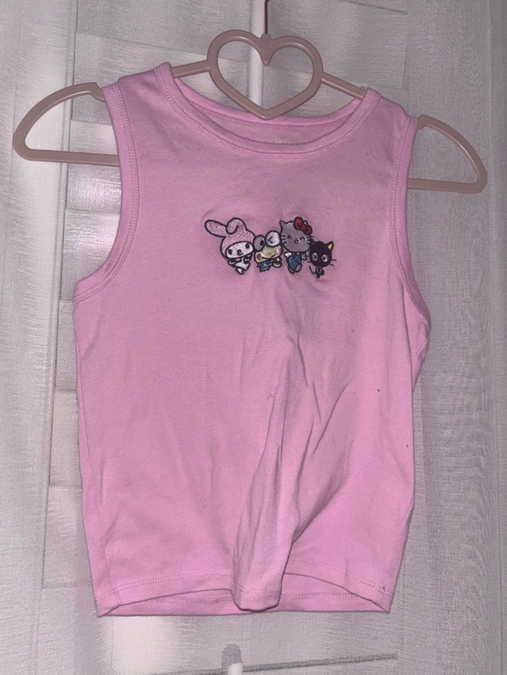Sanrio Light Pink Tank Top with Embroidered Characters